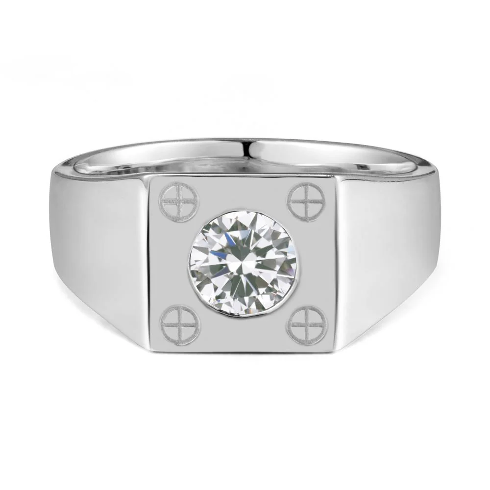 Bezel Setting Round Cubic Zirconia Ring for Men - Image 9