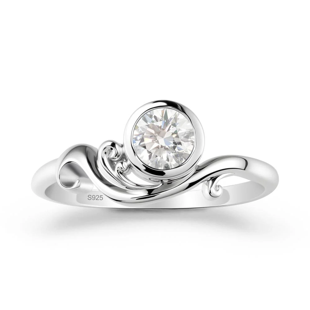 Bezel Setting Round Diamond Wave Ring - Image 9