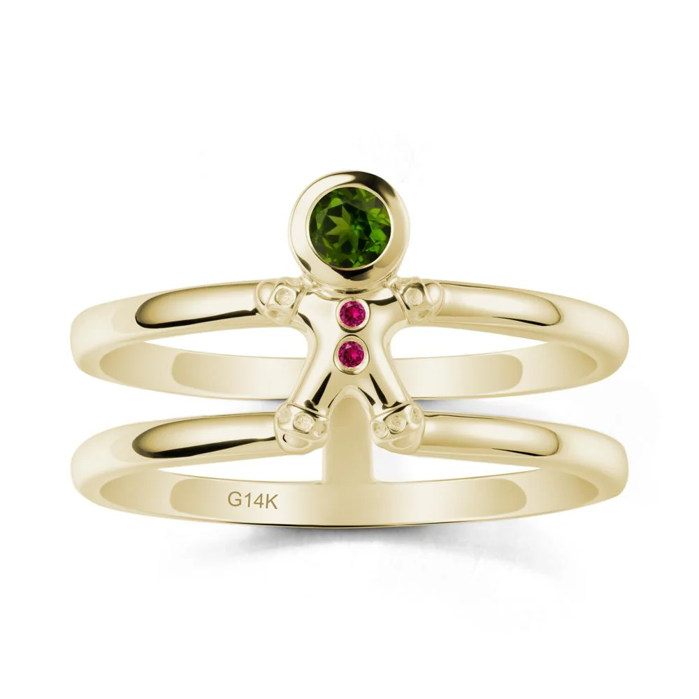 Bezel Setting Round Diopside and Ruby Ring