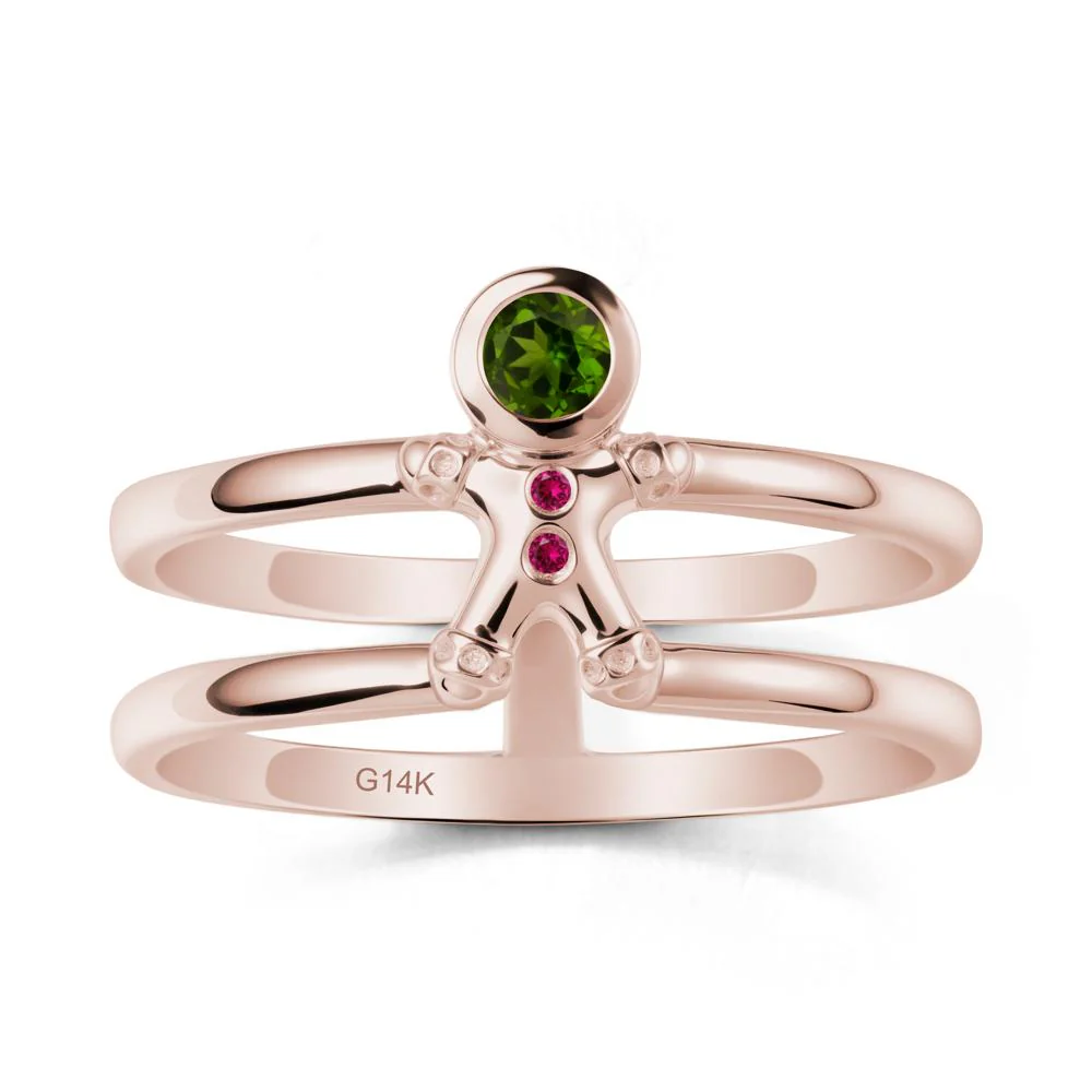 Bezel Setting Round Diopside and Ruby Ring - Image 2