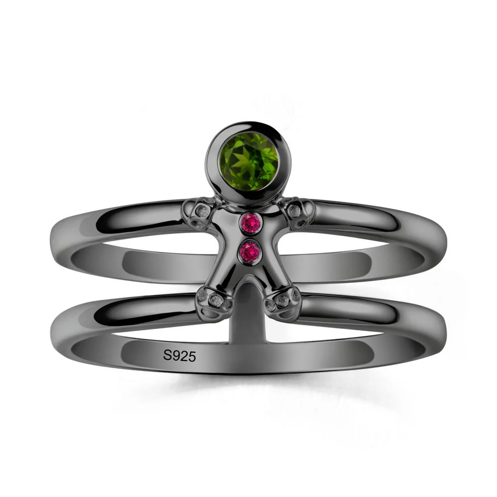 Bezel Setting Round Diopside and Ruby Ring - Image 7
