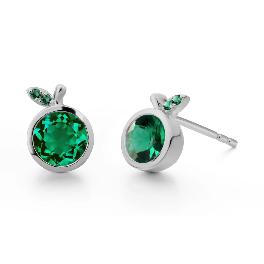 Bezel Setting Round Emerald Fruit Earrings