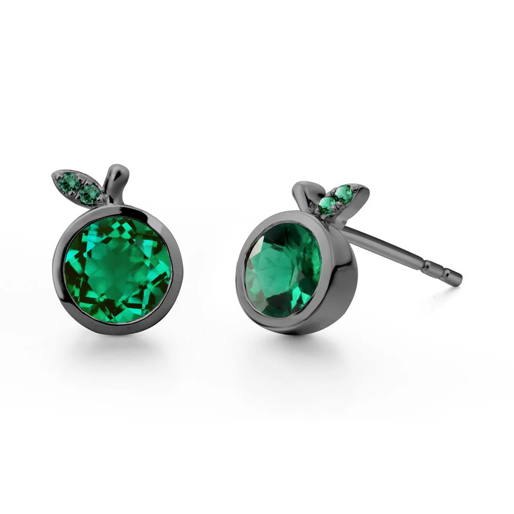 Bezel Setting Round Emerald Fruit Earrings - Image 3