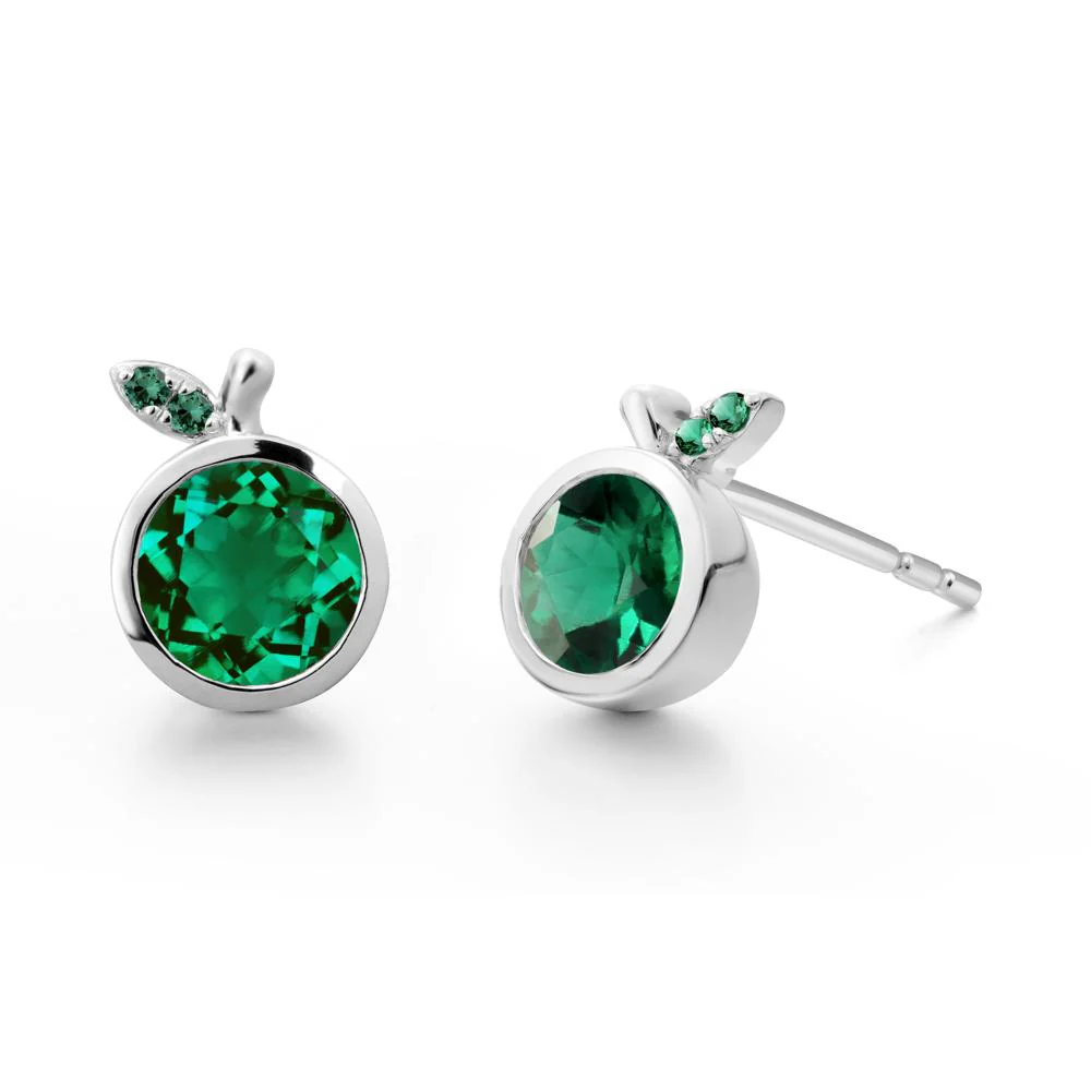 Bezel Setting Round Emerald Fruit Earrings - Image 6