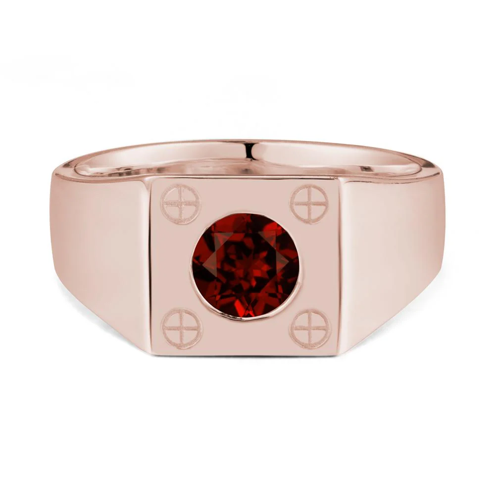 Bezel Setting Round Garnet Ring for Men - Image 2