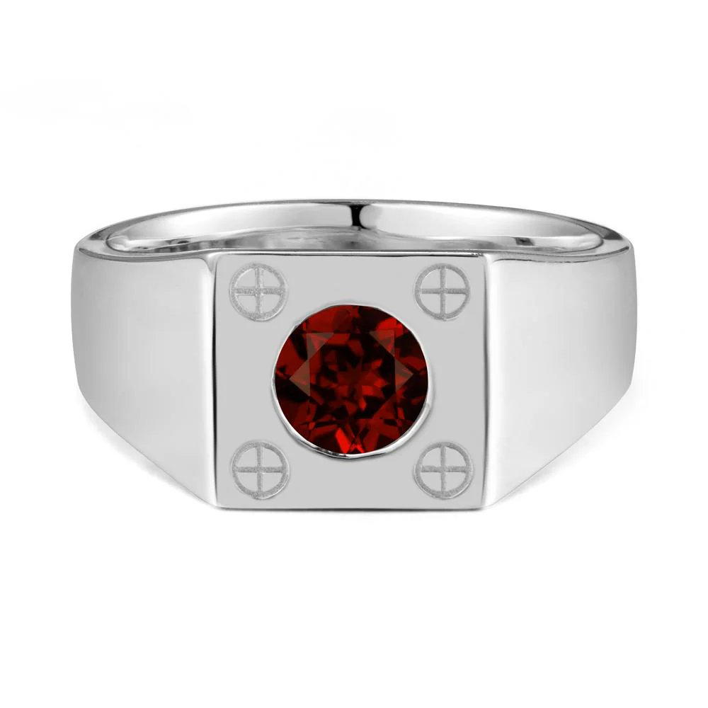 Bezel Setting Round Garnet Ring for Men - Image 3