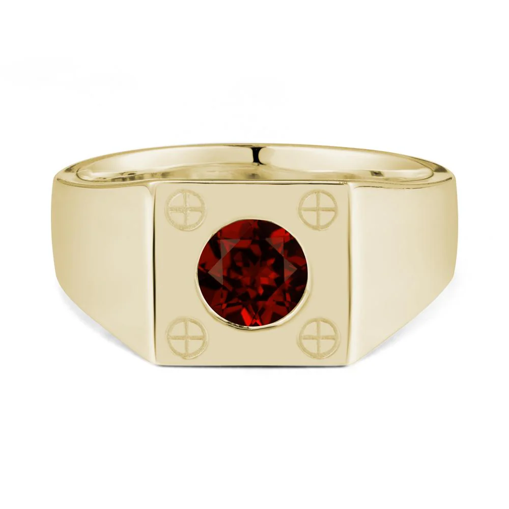 Bezel Setting Round Garnet Ring for Men - Image 4