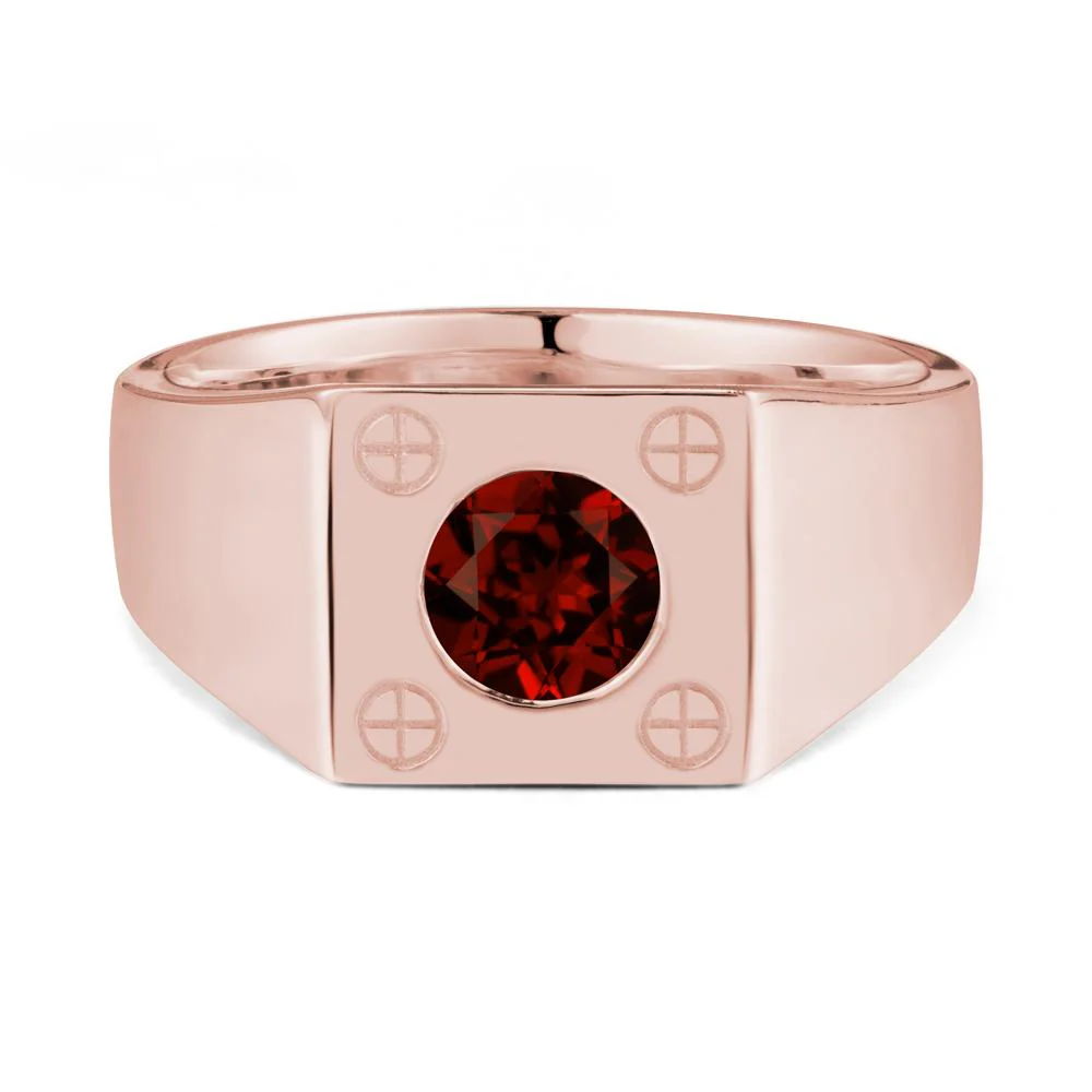 Bezel Setting Round Garnet Ring for Men - Image 5