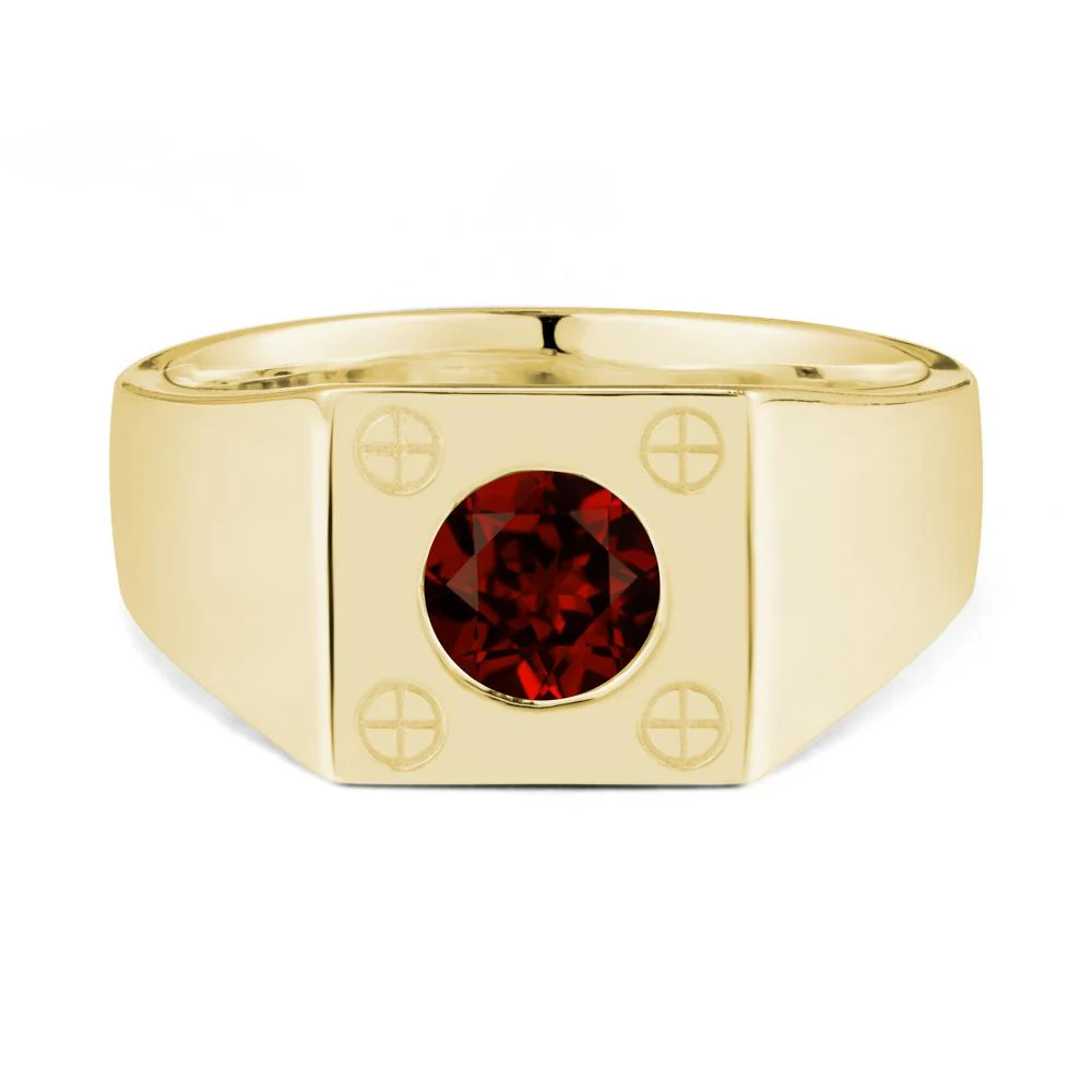 Bezel Setting Round Garnet Ring for Men - Image 7