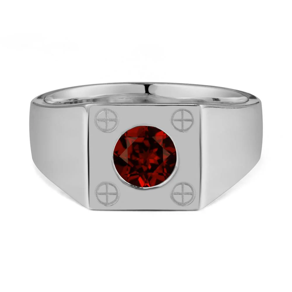 Bezel Setting Round Garnet Ring for Men - Image 9