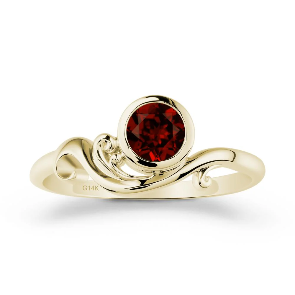 Bezel Setting Round Garnet Wave Ring - Image 3