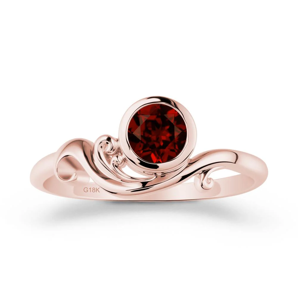Bezel Setting Round Garnet Wave Ring - Image 4