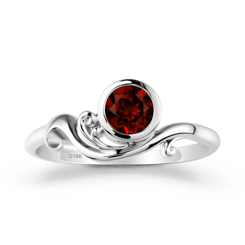 Bezel Setting Round Garnet Wave Ring - Image 5