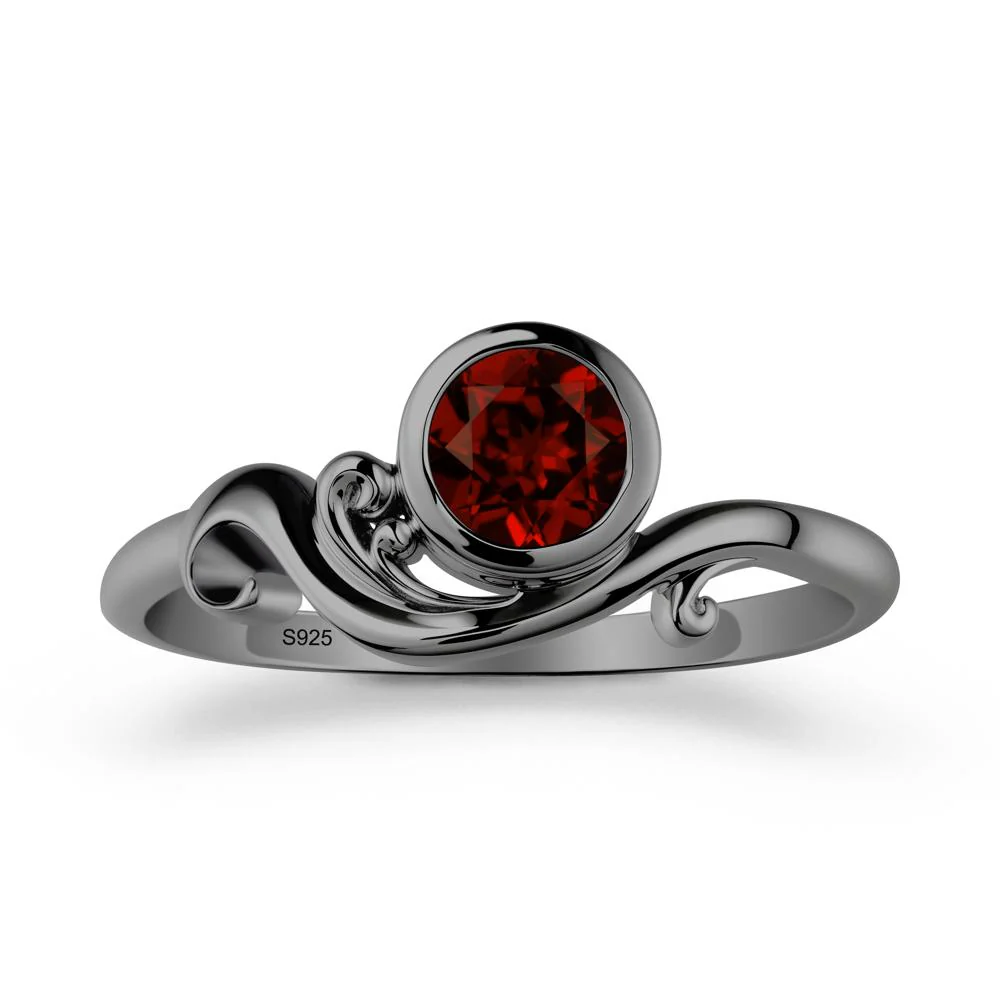 Bezel Setting Round Garnet Wave Ring - Image 7