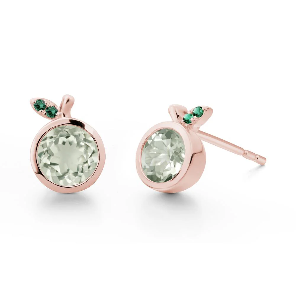 Bezel Setting Round Green Amethyst and Emerald Fruit Earrings - Image 3