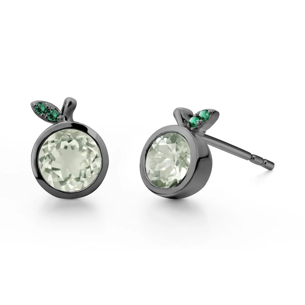 Bezel Setting Round Green Amethyst and Emerald Fruit Earrings - Image 4