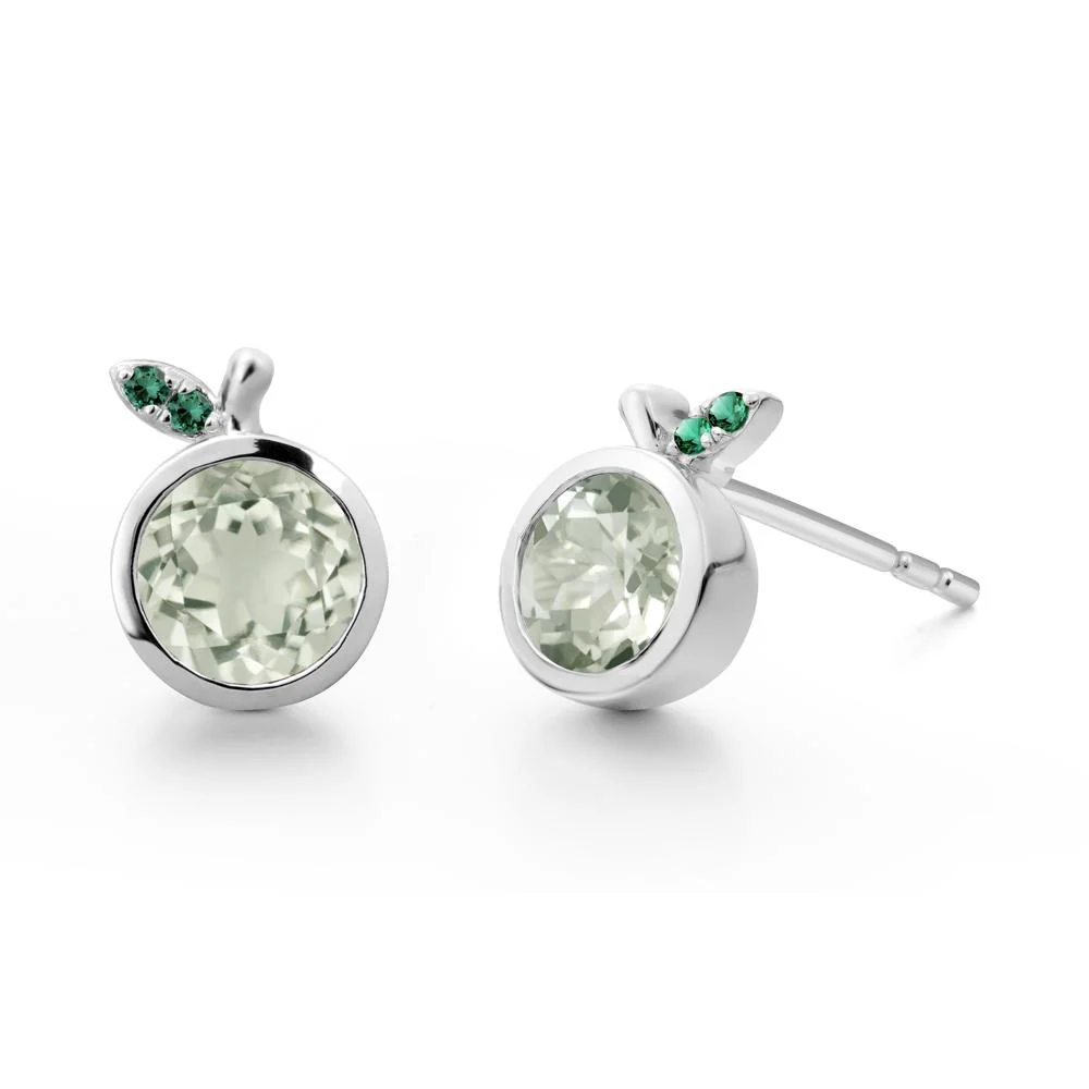 Bezel Setting Round Green Amethyst and Emerald Fruit Earrings - Image 6