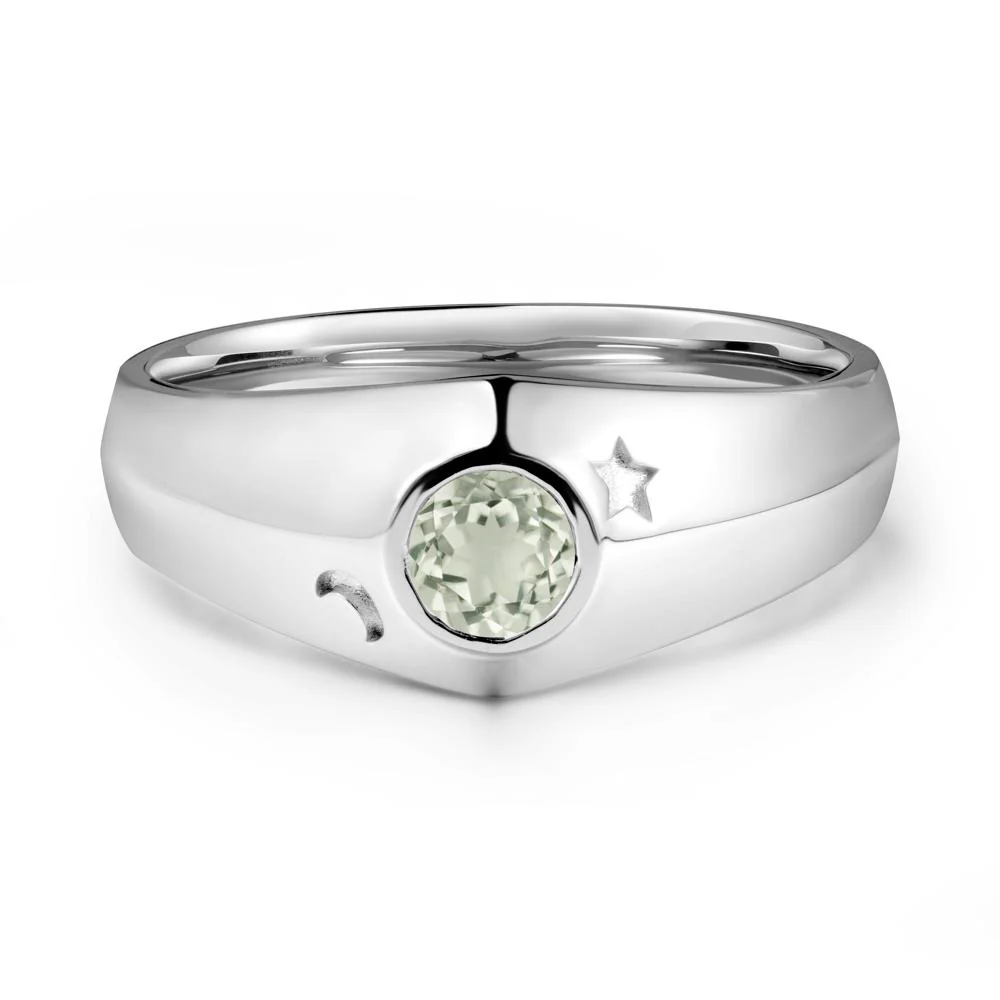 Bezel Setting Round Green Amethyst Man Ring - Image 3
