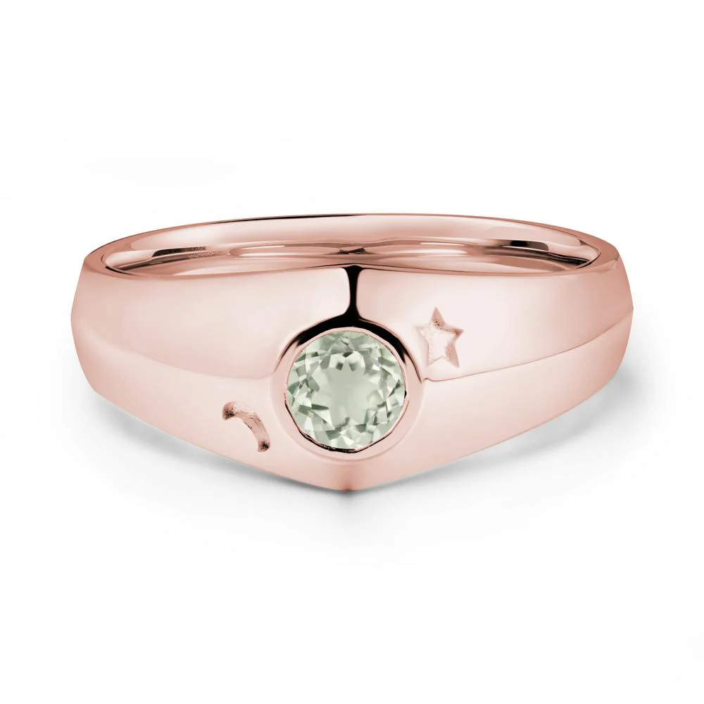 Bezel Setting Round Green Amethyst Man Ring - Image 5