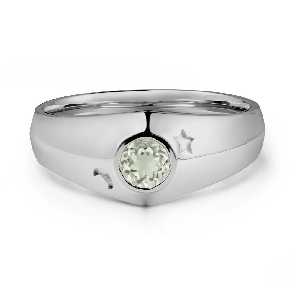 Bezel Setting Round Green Amethyst Man Ring - Image 9
