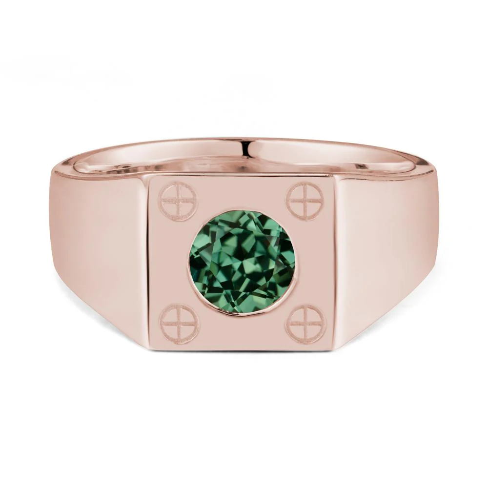 Bezel Setting Round Green Sapphire Ring for Men - Image 2