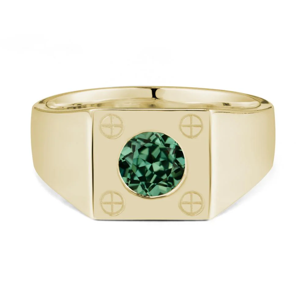 Bezel Setting Round Green Sapphire Ring for Men - Image 3