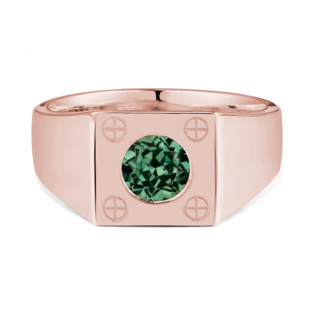 Bezel Setting Round Green Sapphire Ring for Men - Image 4