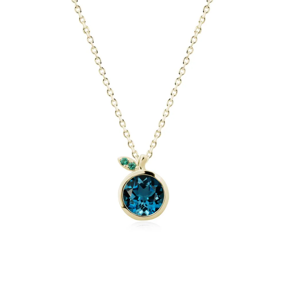 Bezel Setting Round London Blue Topaz and Emerald Fruit Necklace