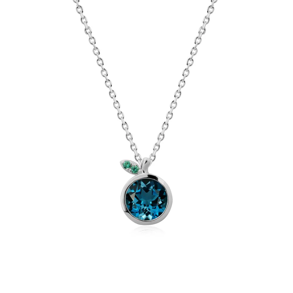 Bezel Setting Round London Blue Topaz and Emerald Fruit Necklace - Image 8