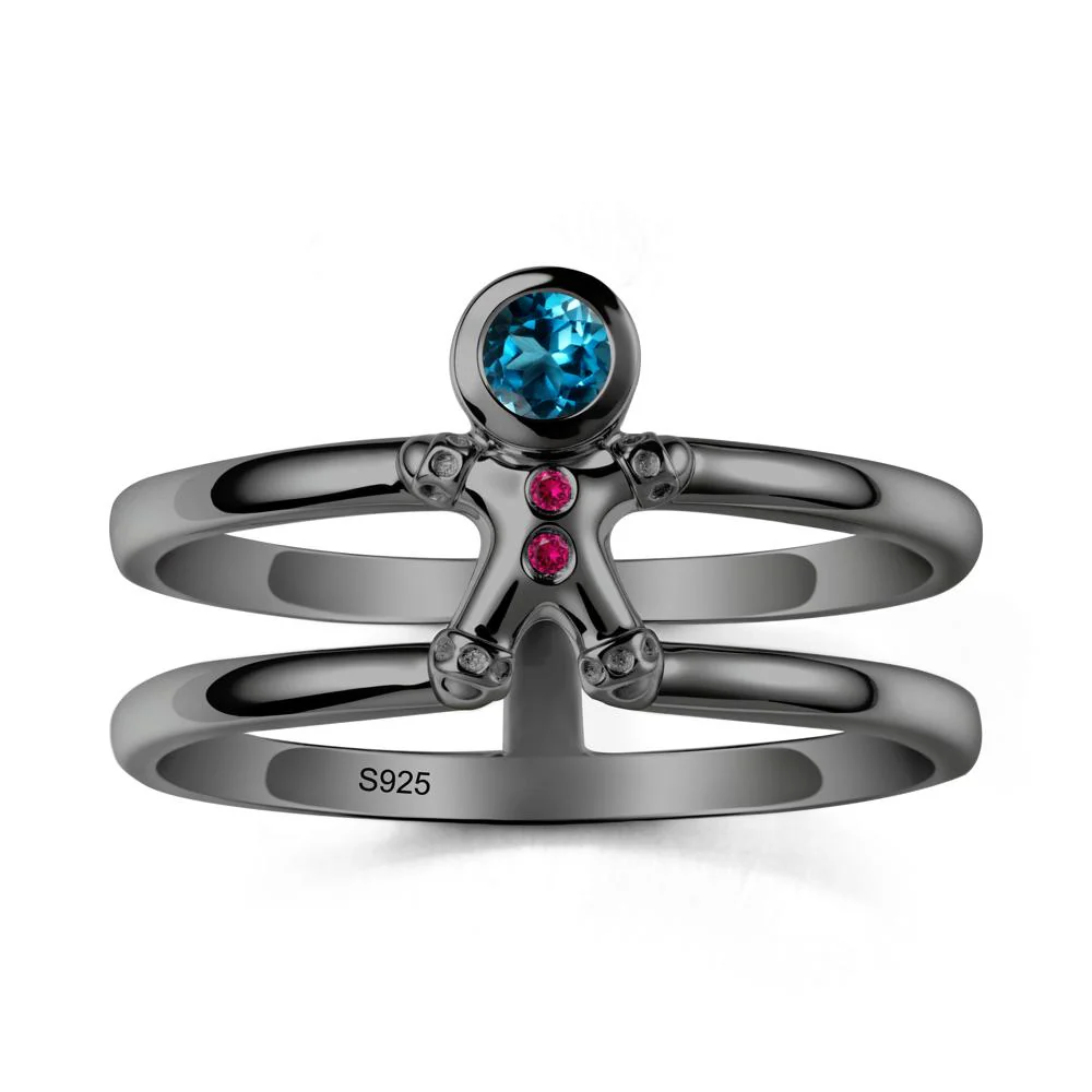 Double Band Round London Blue Topaz and Ruby Ring - Image 7