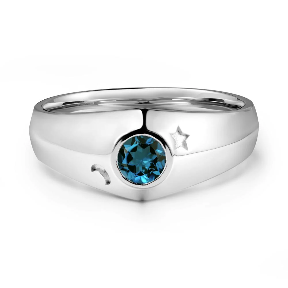 Bezel Setting Round London Blue Topaz Man Ring