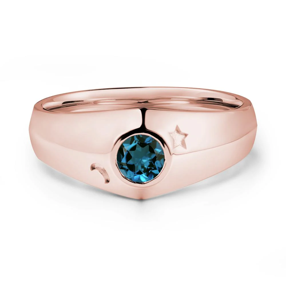 Bezel Setting Round London Blue Topaz Man Ring - Image 4
