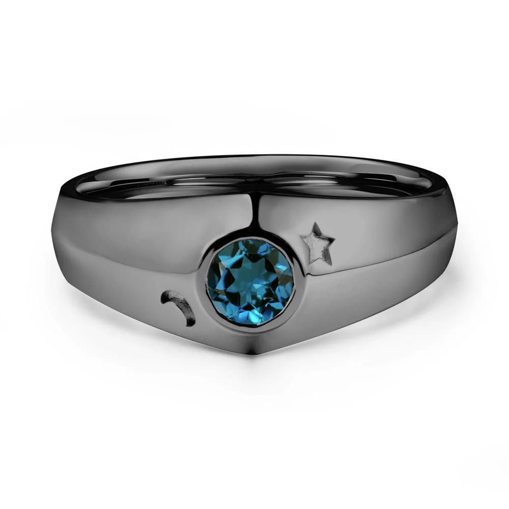Bezel Setting Round London Blue Topaz Man Ring - Image 7