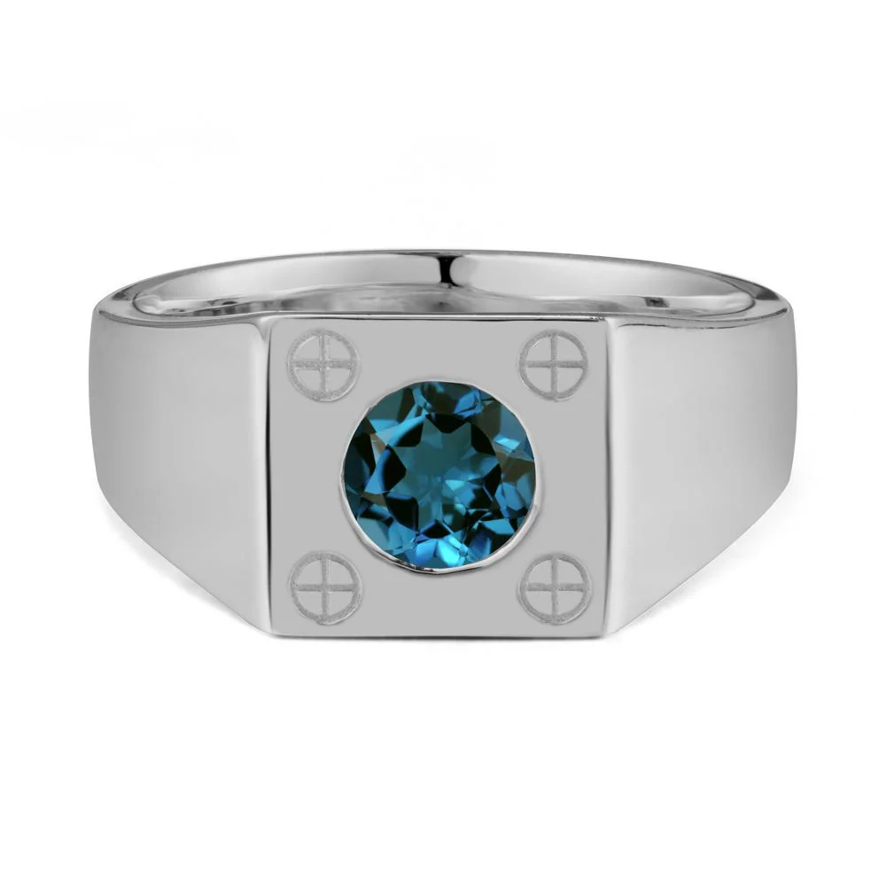 Bezel Setting Round London Blue Topaz Ring for Men