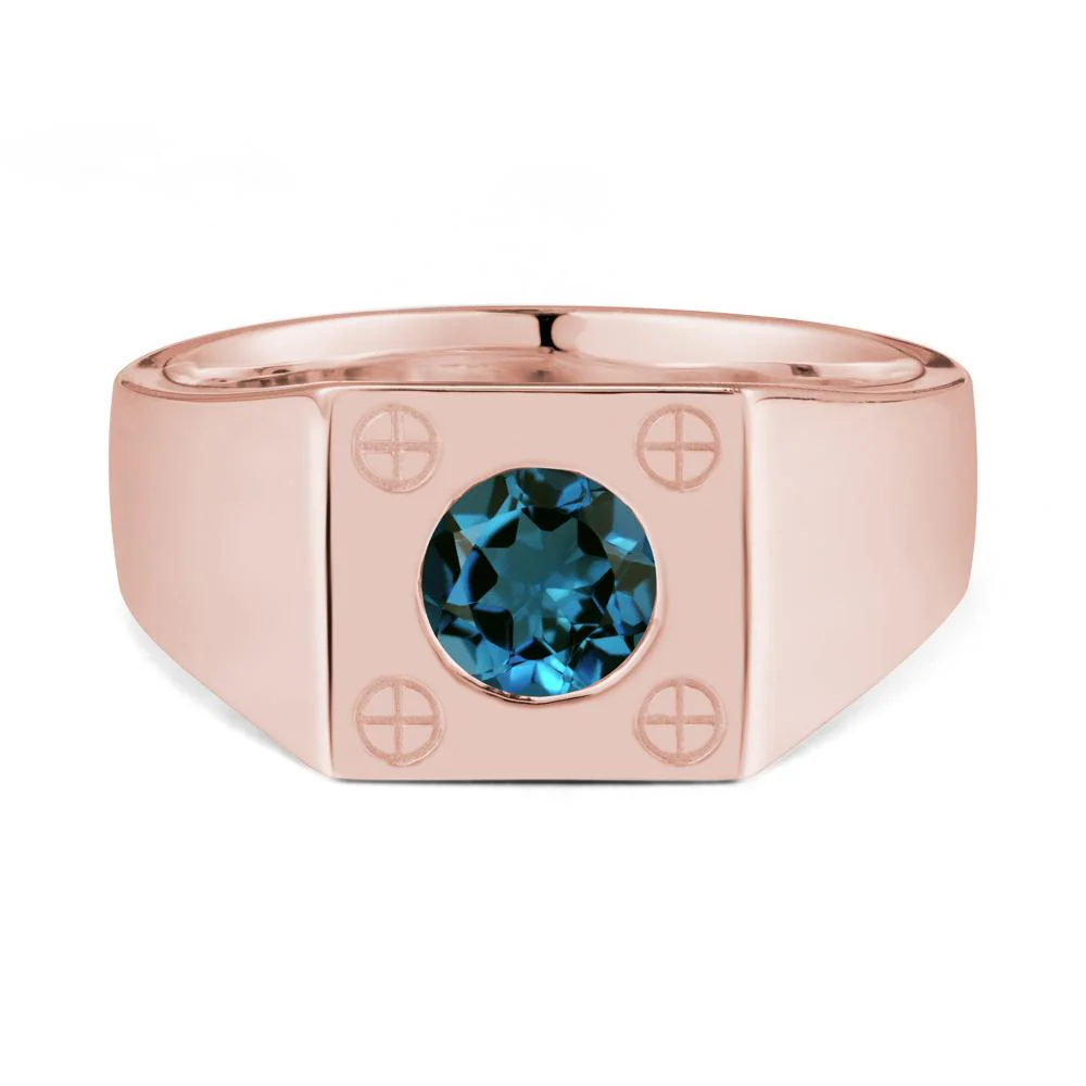 Bezel Setting Round London Blue Topaz Ring for Men - Image 5