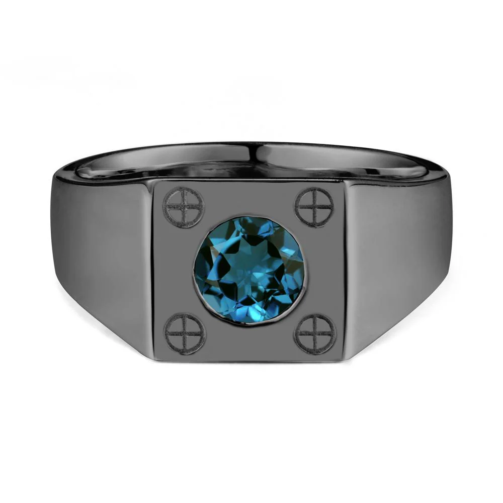 Bezel Setting Round London Blue Topaz Ring for Men - Image 8