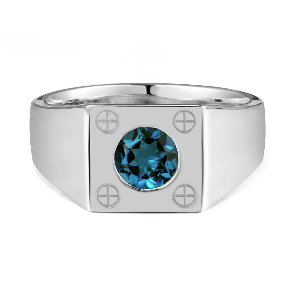 Bezel Setting Round London Blue Topaz Ring for Men - Image 9