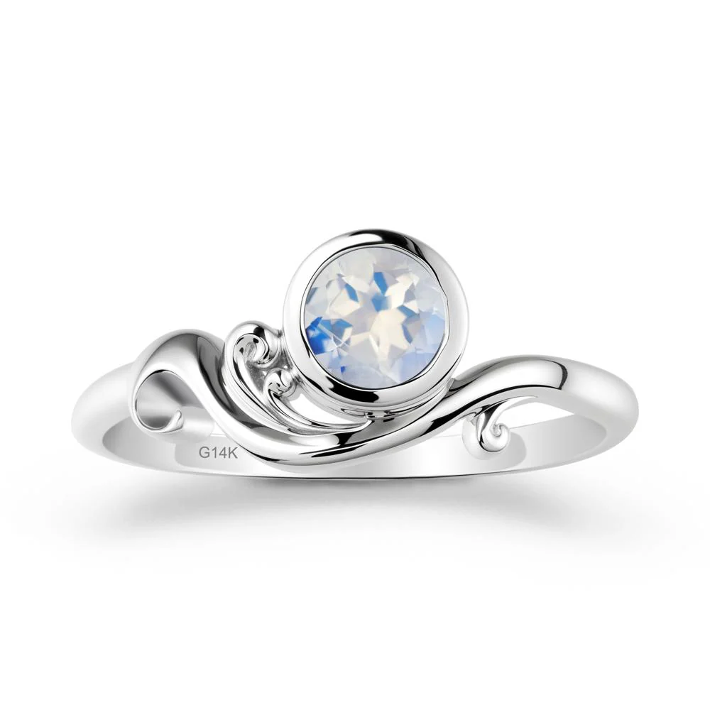 Bezel Setting Round Moonstone Wave Ring - Image 2
