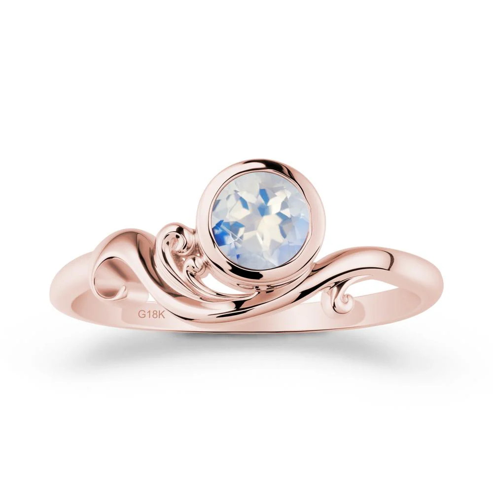 Bezel Setting Round Moonstone Wave Ring - Image 4
