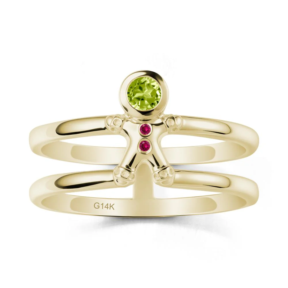 Christmas Peridot and Ruby Ring-Gingerbread Man