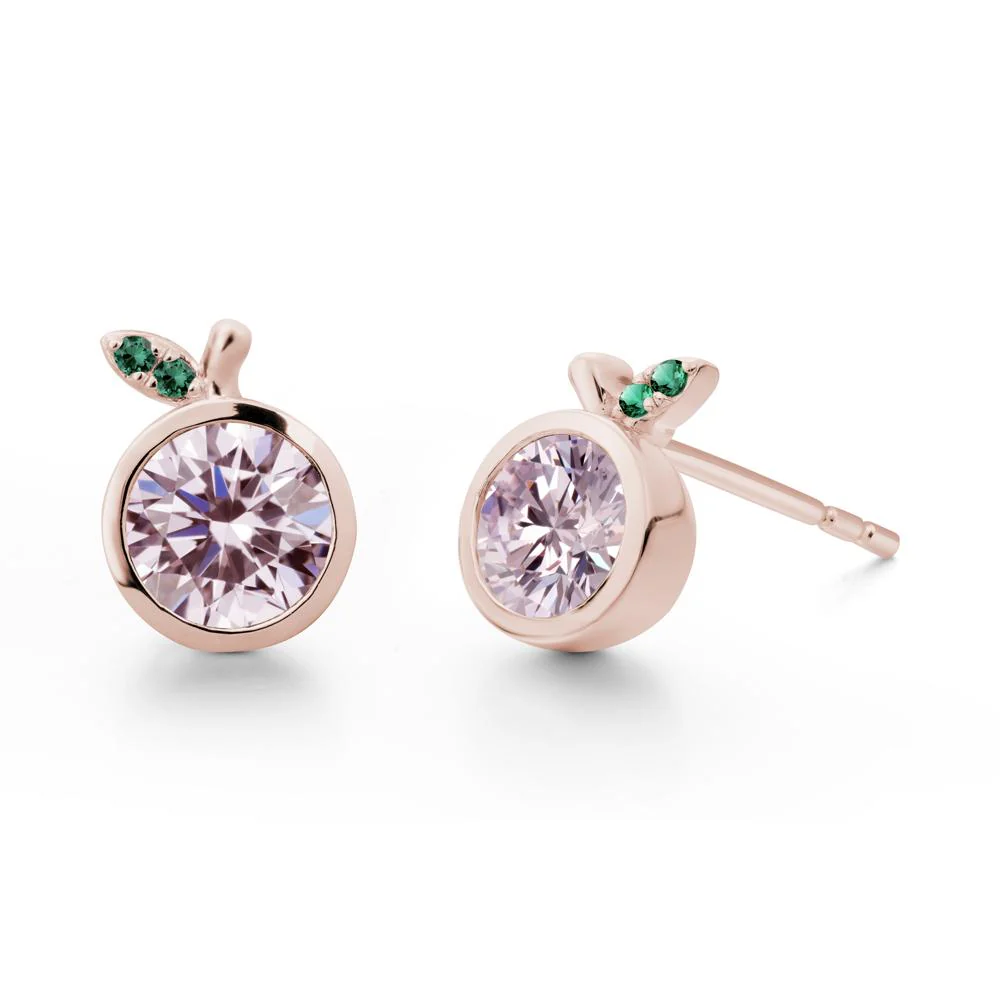 Bezel Setting Round Pink Cubic Zirconia and Emerald Fruit Earrings - Image 6