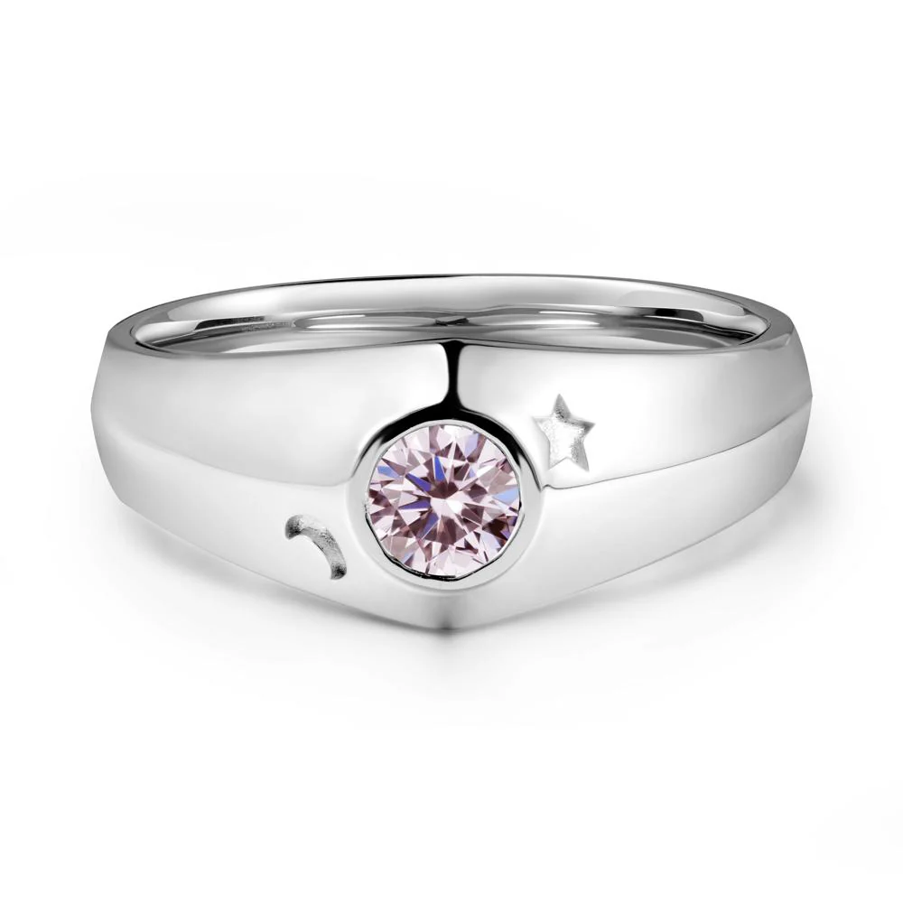 Bezel Setting Round Pink Cubic Zirconia Man Ring - Image 3