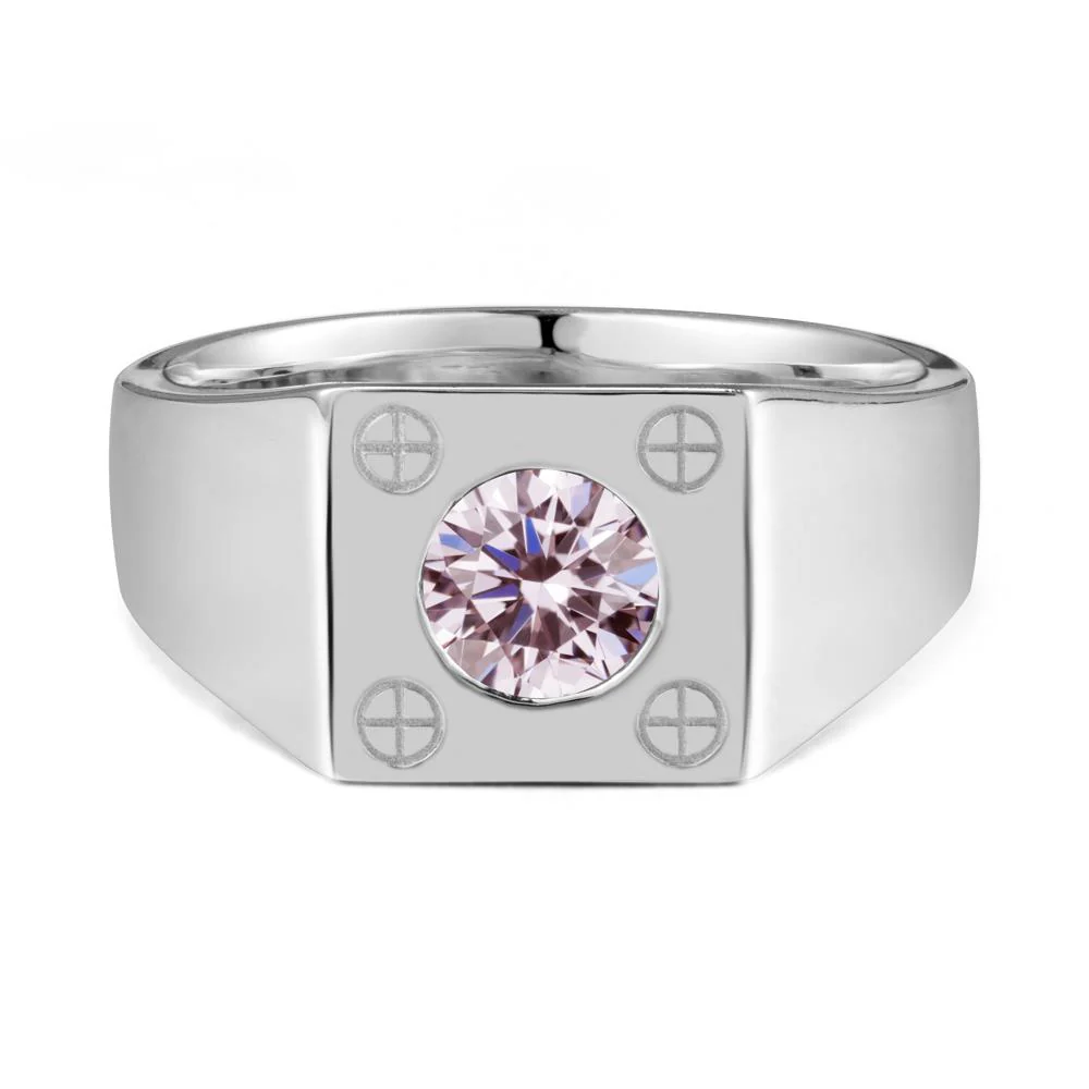 Bezel Setting Round Pink Cubic Zirconia Ring for Men - Image 3
