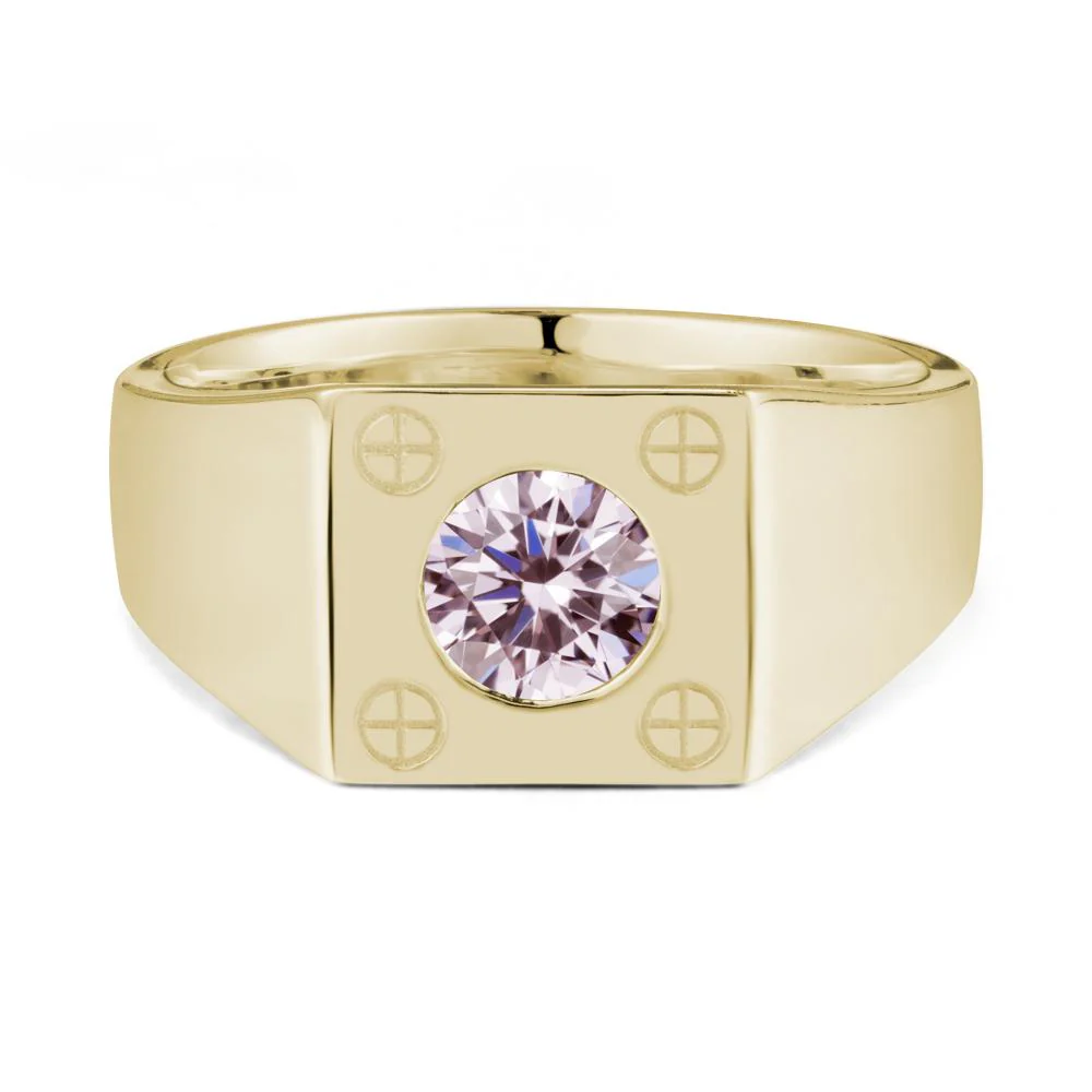 Bezel Setting Round Pink Cubic Zirconia Ring for Men - Image 4