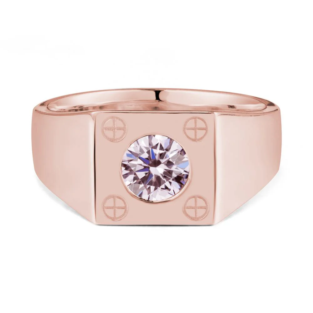Bezel Setting Round Pink Cubic Zirconia Ring for Men - Image 5