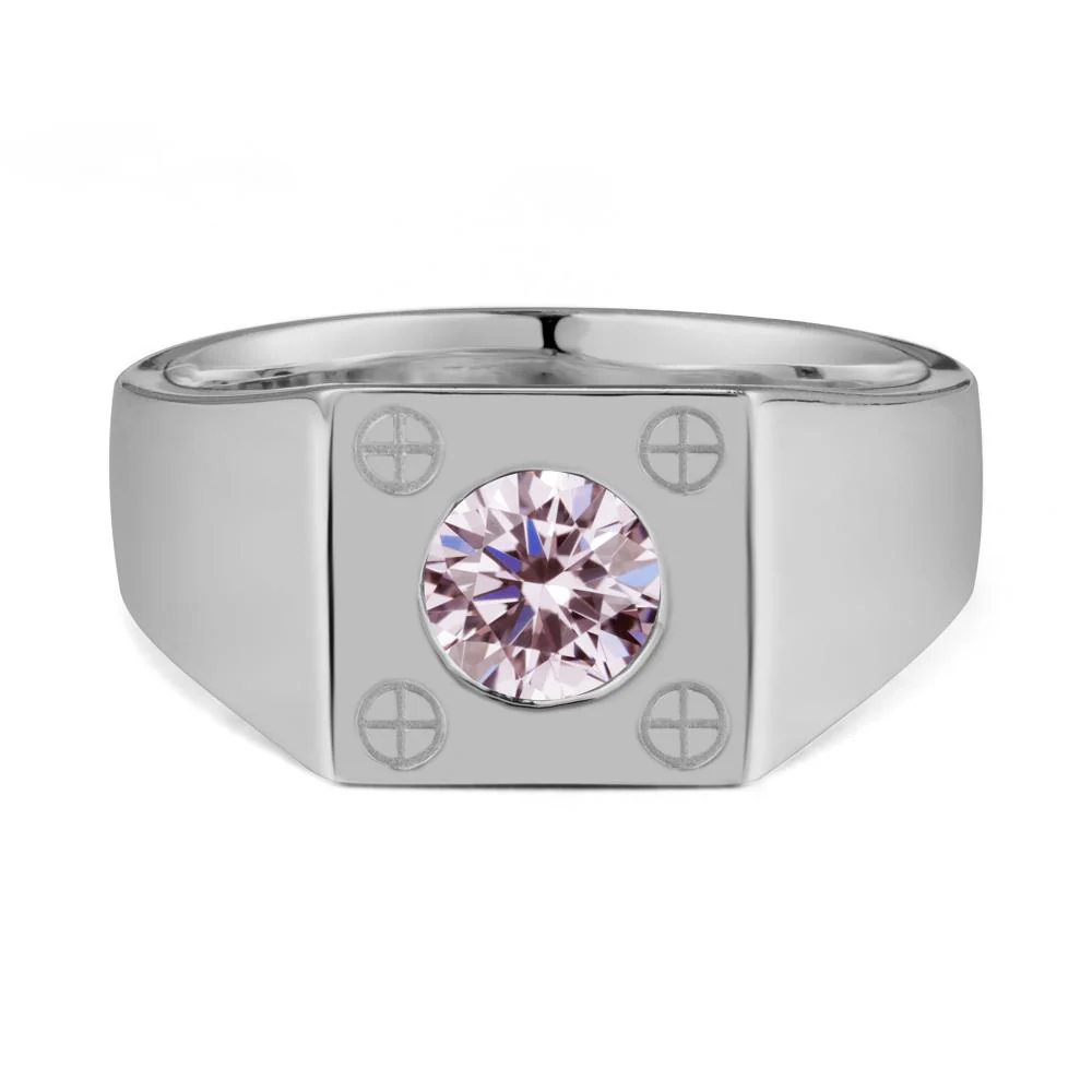 Bezel Setting Round Pink Cubic Zirconia Ring for Men - Image 9