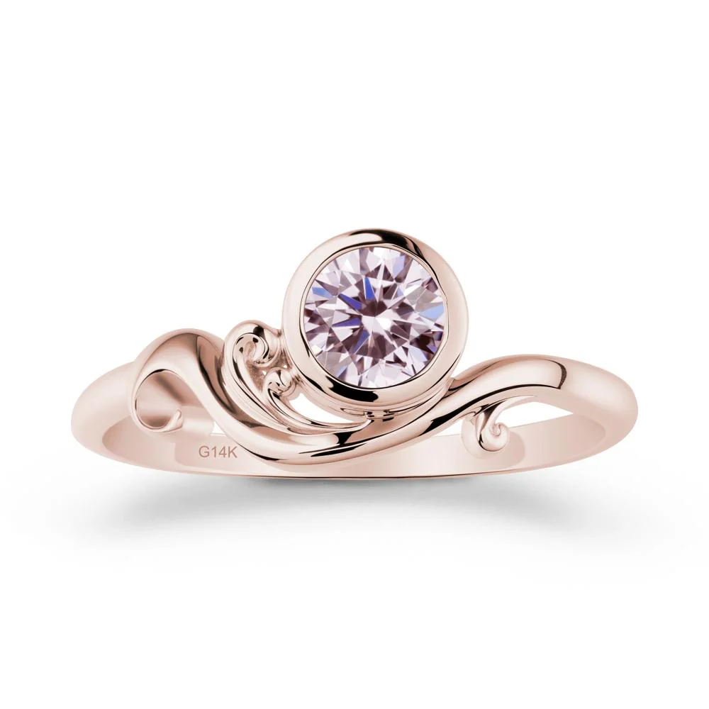 Bezel Setting Round Pink Cubic Zirconia Wave Ring - Image 2