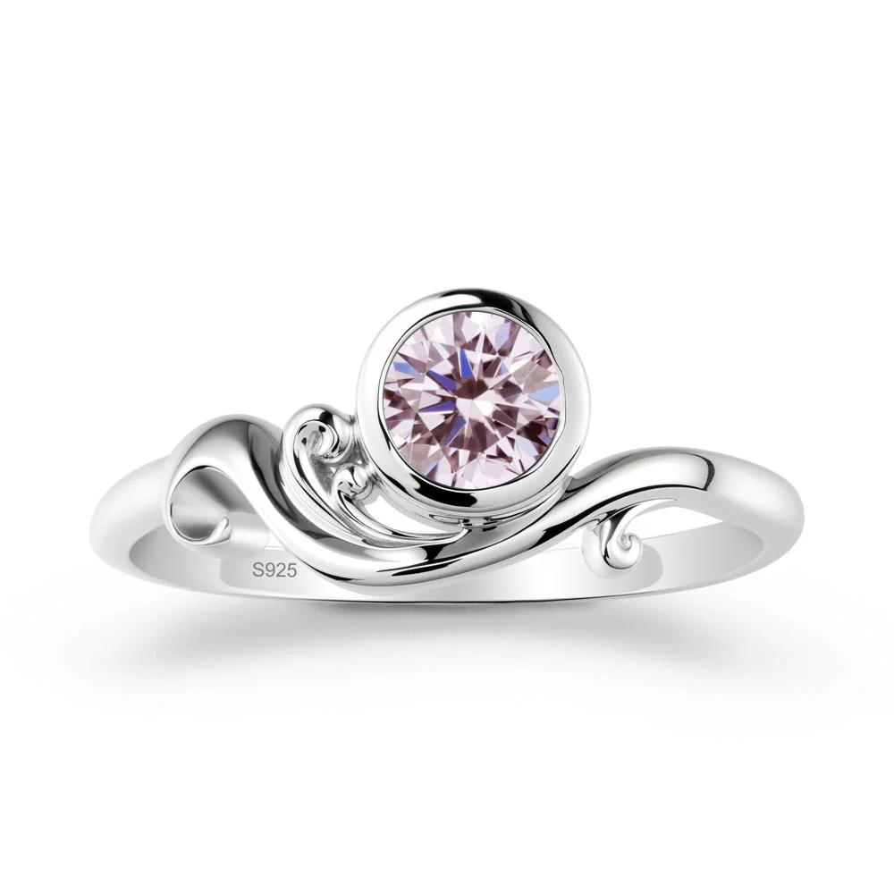 Bezel Setting Round Pink Cubic Zirconia Wave Ring - Image 9