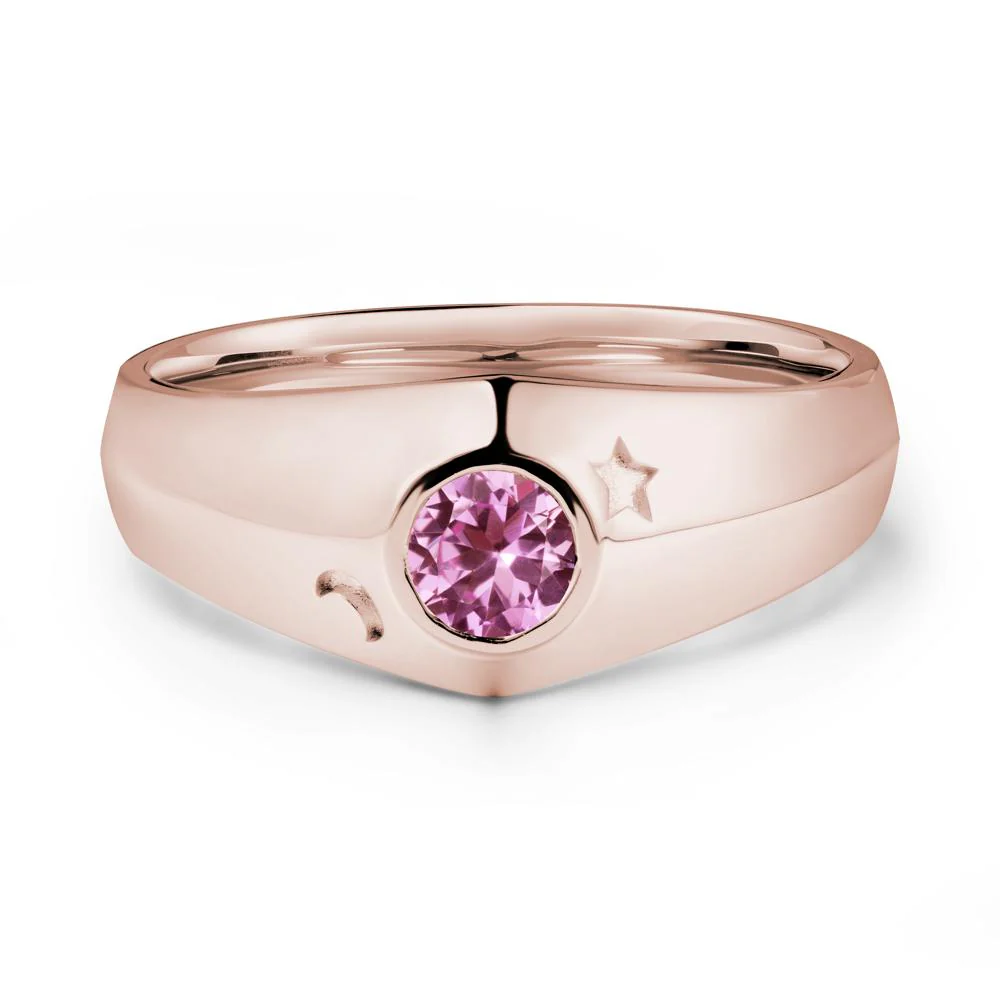 Bezel Setting Round Pink Sapphire Man Ring - Image 2