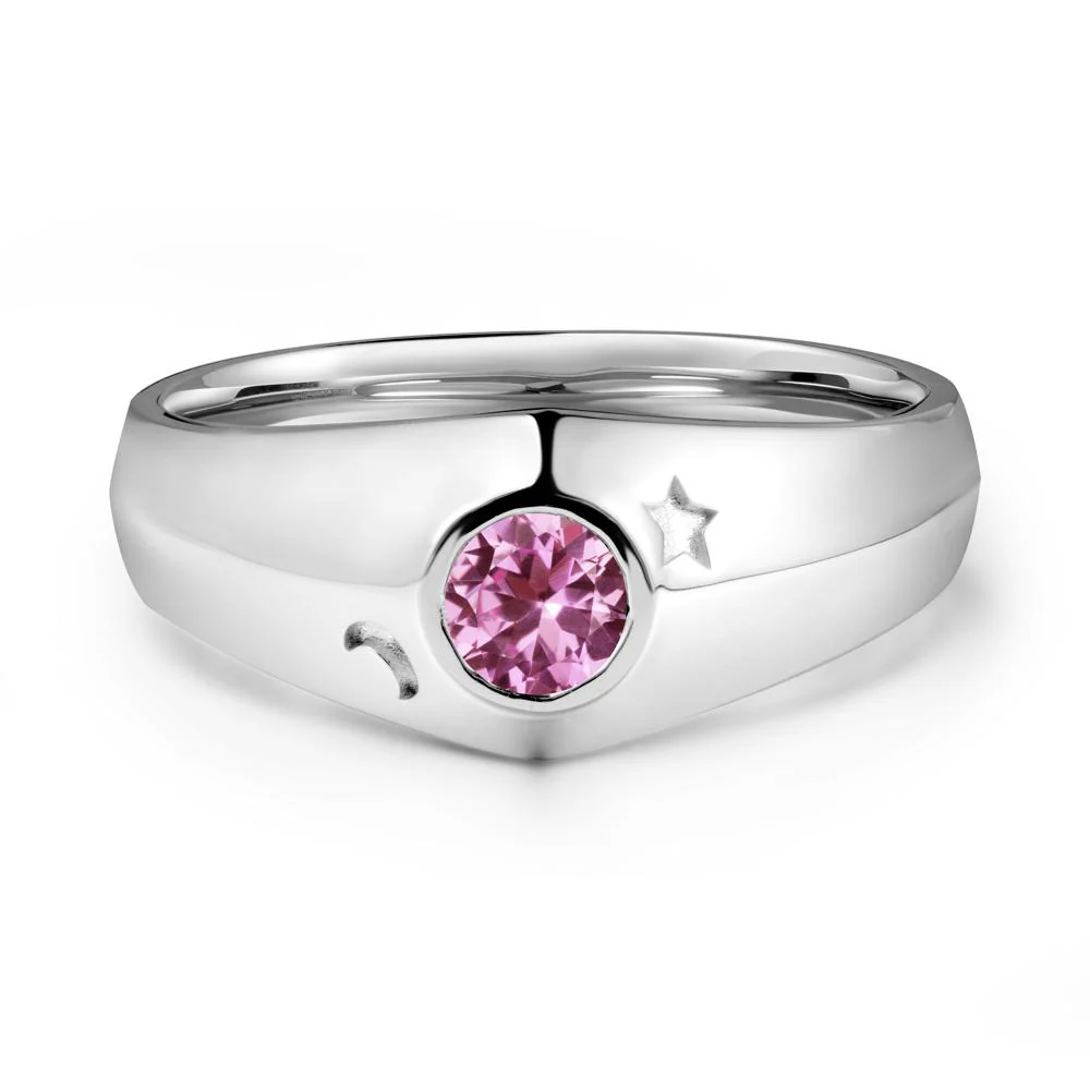 Bezel Setting Round Pink Sapphire Man Ring - Image 3